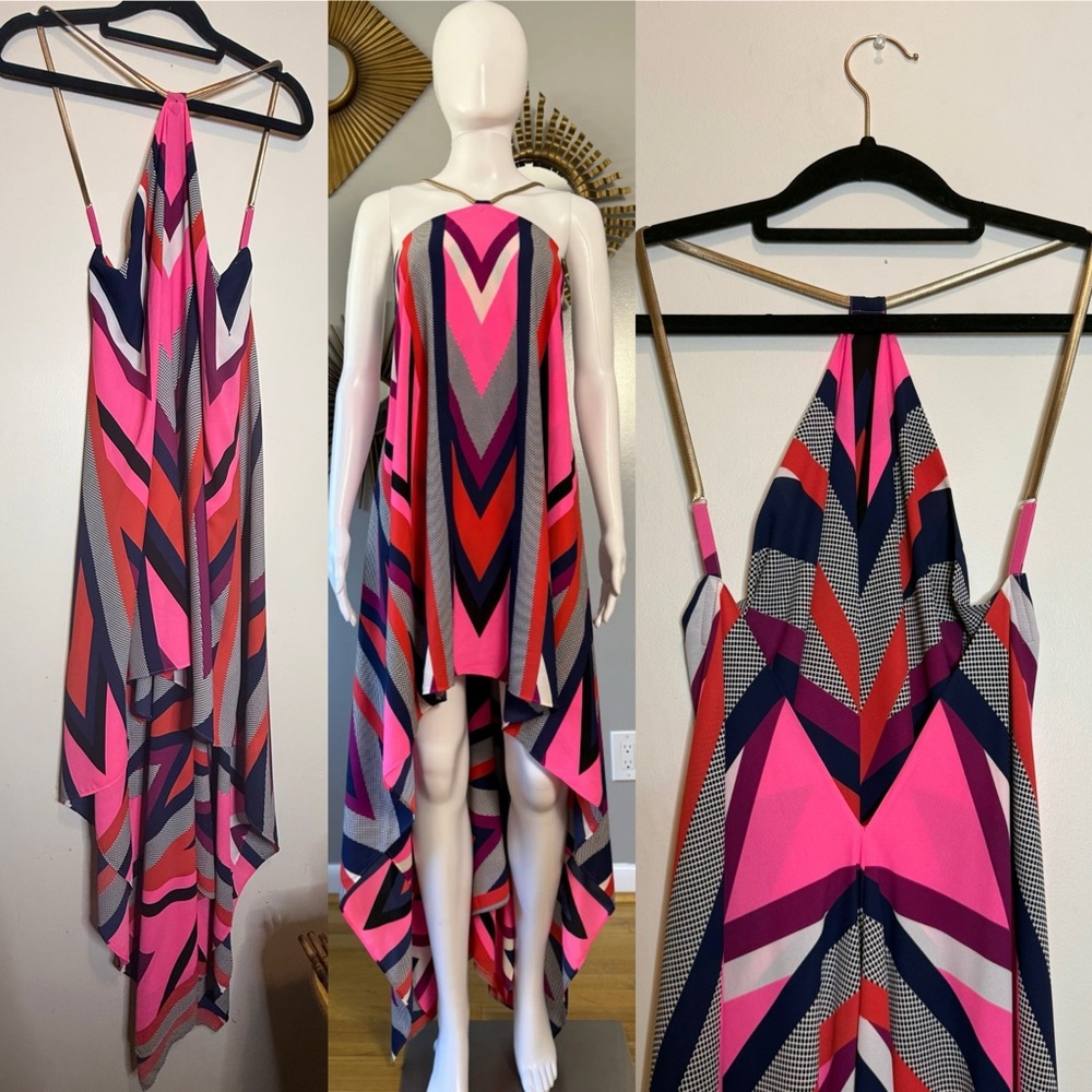 (New with Tag) Express Asymmetrical Gold Strap Dress High Low Hem